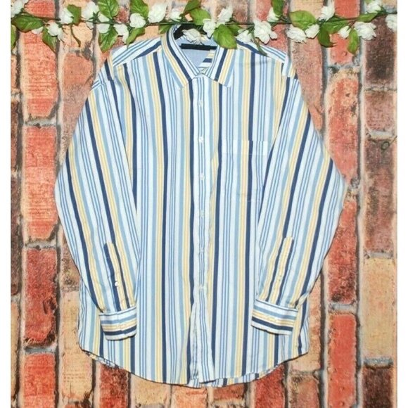 Tommy Hilfiger LIFETIME COLLAR L/S Button Up Shirt 16.5 32/33 L Blue Stripe - Picture 1 of 8